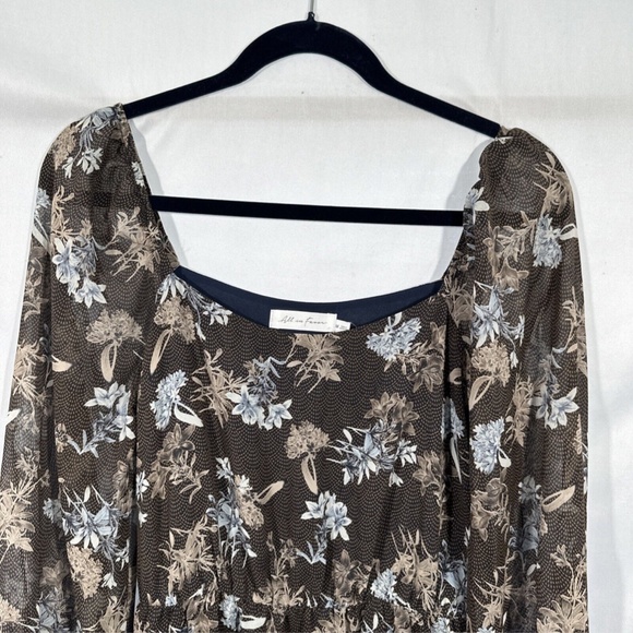 NEW All In Favor‎ [ Medium ] Square Neck Long Sleeve Midi Chiffon Dress - Picture 9 of 16